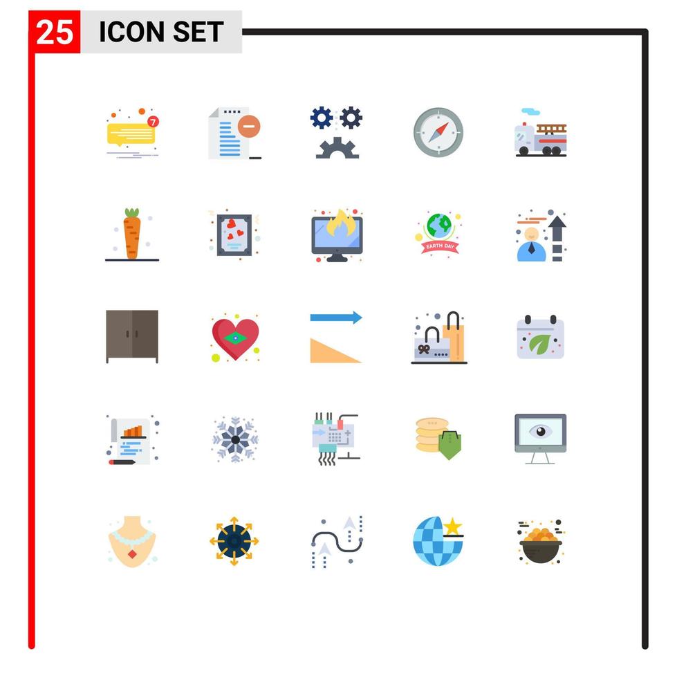 uppsättning av 25 kommersiell platt färger packa för gps riktning kontor navigering mekanisering redigerbar vektor design element
