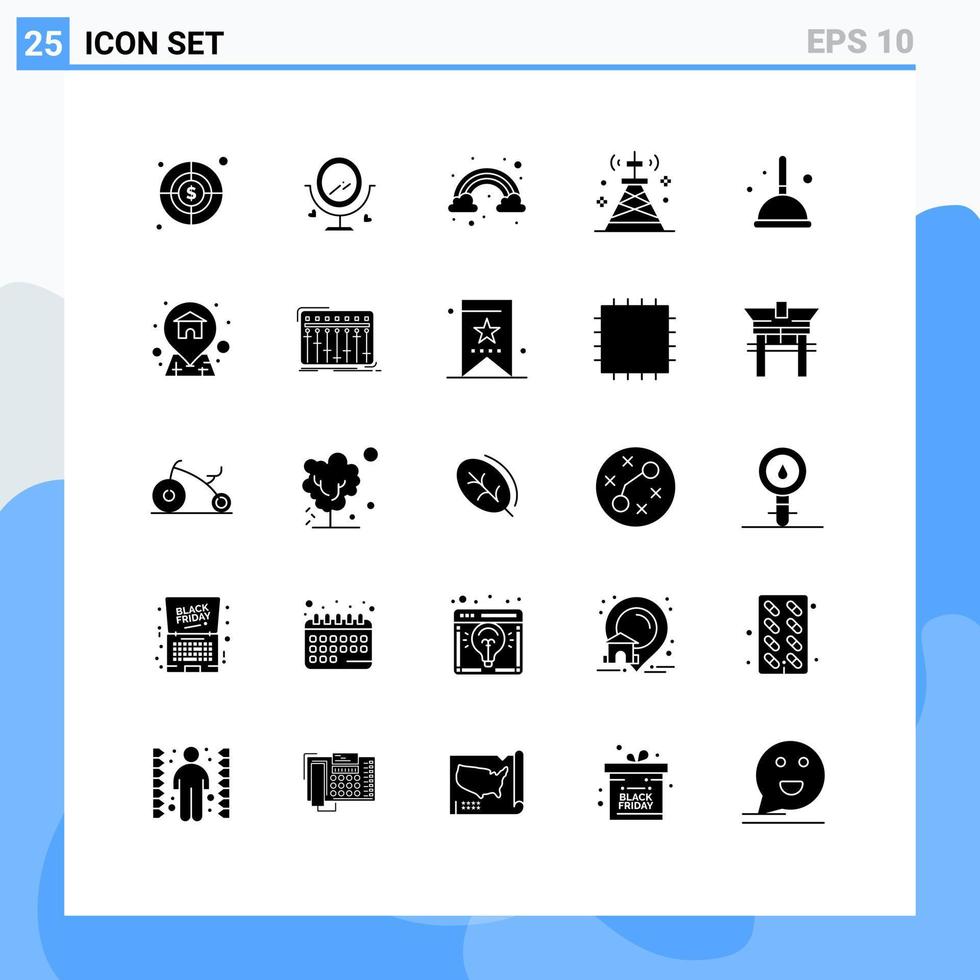 25 tematiska vektor fast glyfer och redigerbar symboler av mopp kvast regnbåge torn signal redigerbar vektor design element