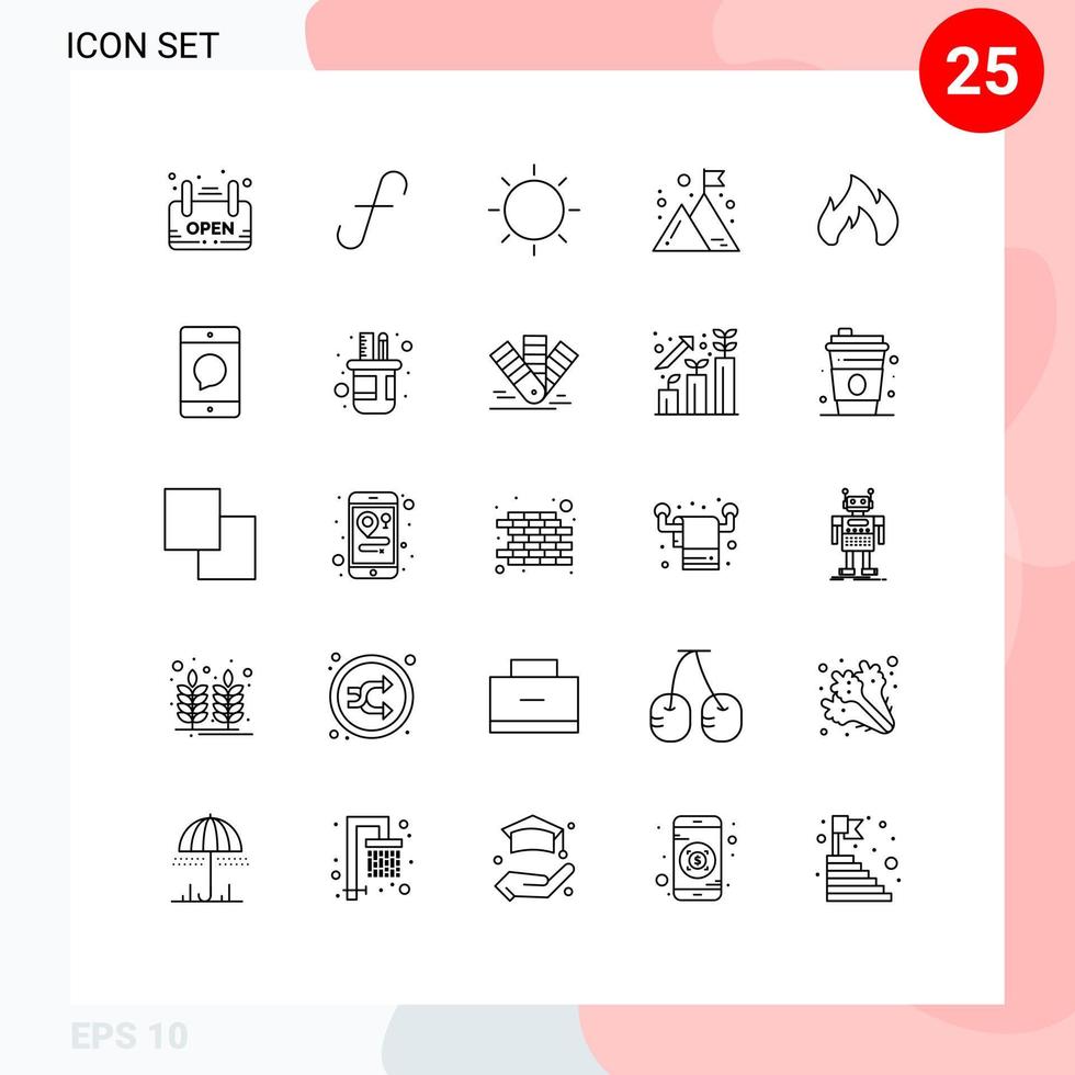 25 Benutzeroberflächen-Linienpaket mit modernen Zeichen und Symbolen des Brandmanagement-Design-Unternehmenswerkzeugs, editierbare Vektordesign-Elemente vektor