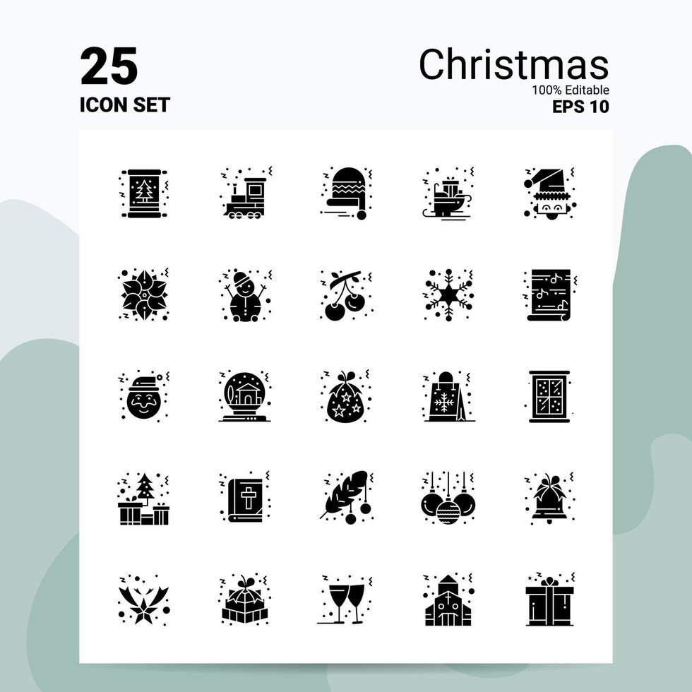 25 Weihnachts-Icon-Set 100 bearbeitbare Eps 10 Dateien Business-Logo-Konzept-Ideen solides Glyphen-Icon-Design vektor