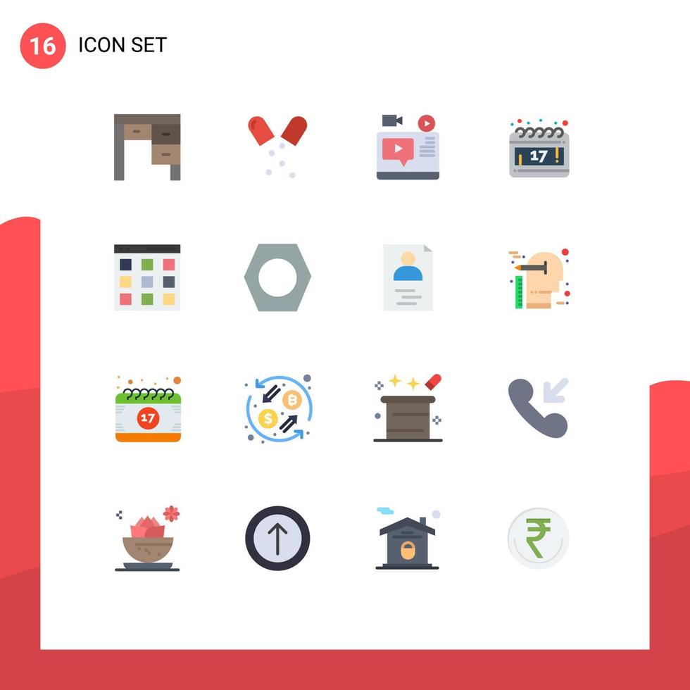 16 universell platt Färg tecken symboler av gränssnitt schema video dag handledning redigerbar packa av kreativ vektor design element
