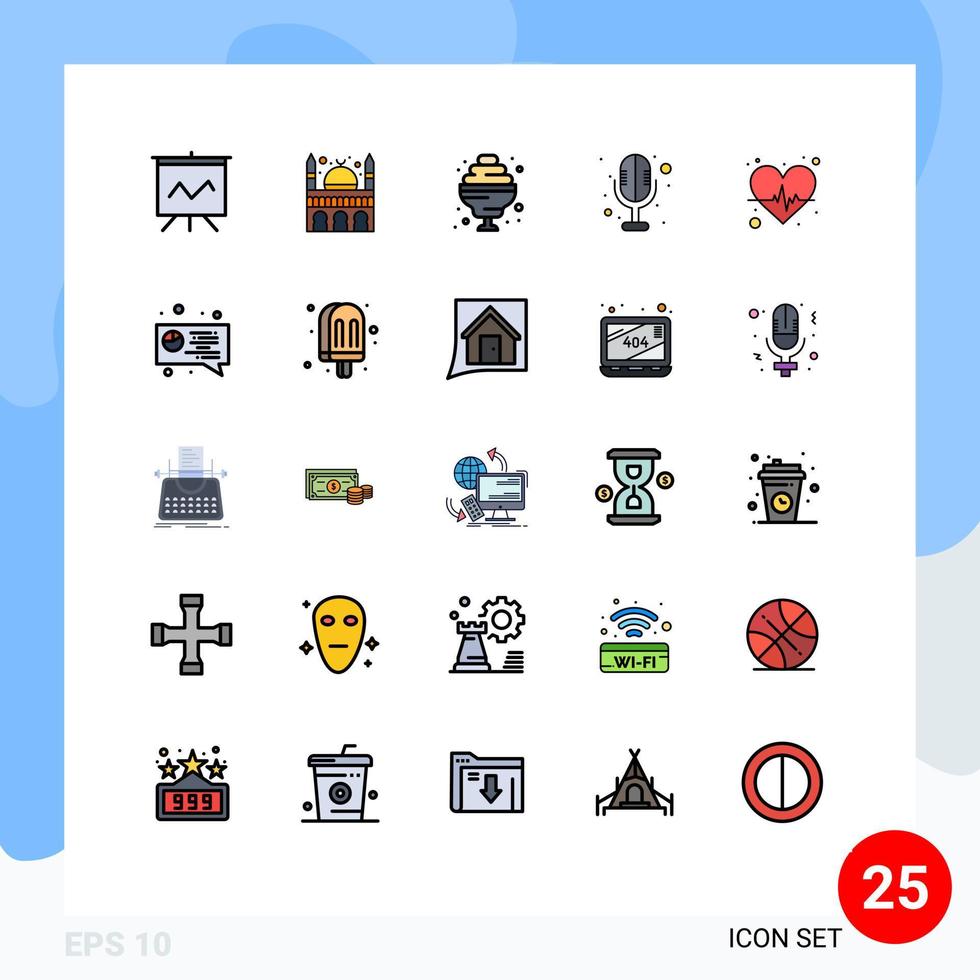 25 universell gefüllte flache Farbzeichen Symbole der digitalen Herzpflege süßer Pulsschlag editierbare Vektordesign-Elemente vektor