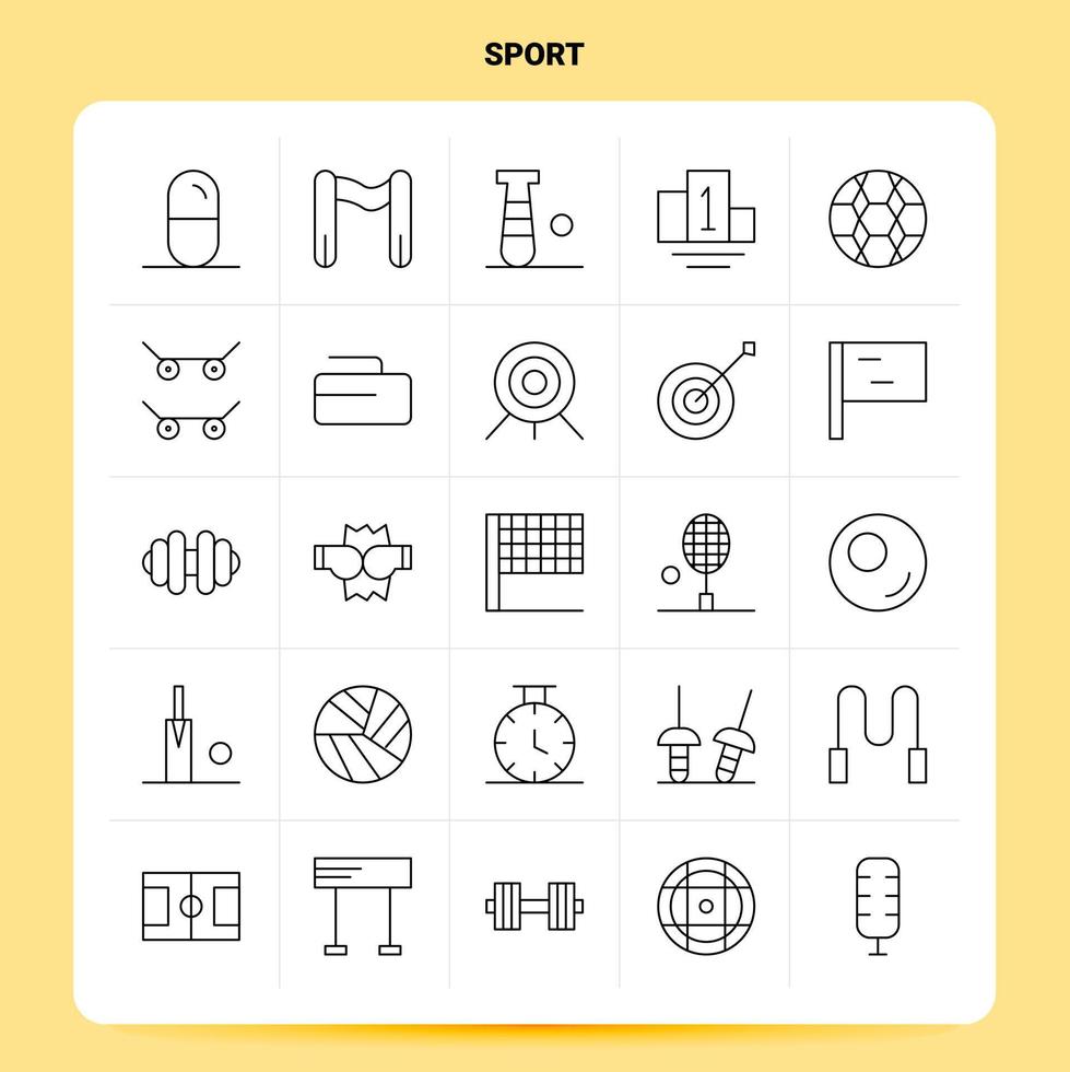 Umriss 25 Sport Icon Set Vektor Linienstil Design schwarze Icons Set lineares Piktogramm Pack Web und mobile Geschäftsideen Design Vektor Illustration