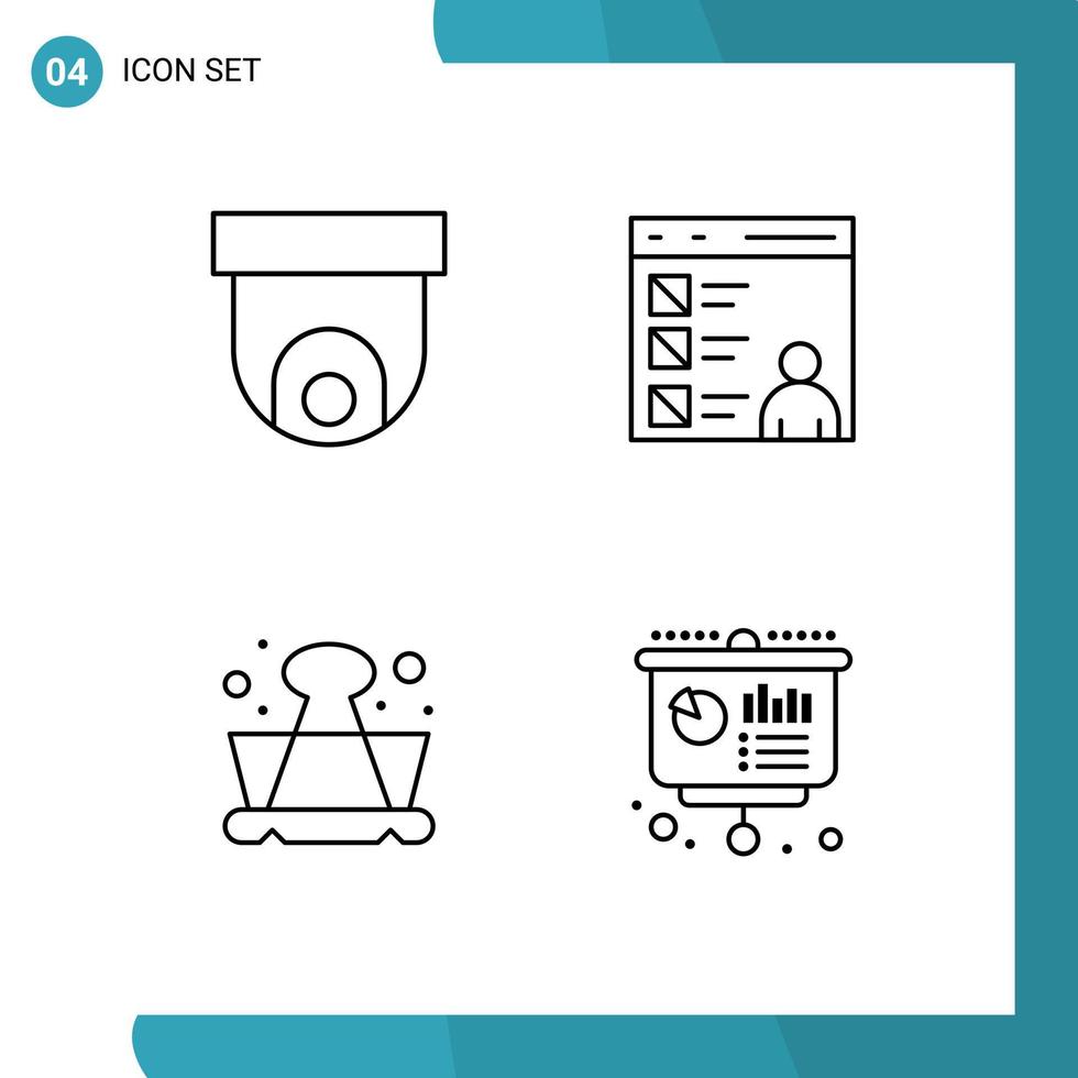 modern uppsättning av 4 fylld linje platt färger och symboler sådan som kamera klämma video kodning inlärning redigerbar vektor design element