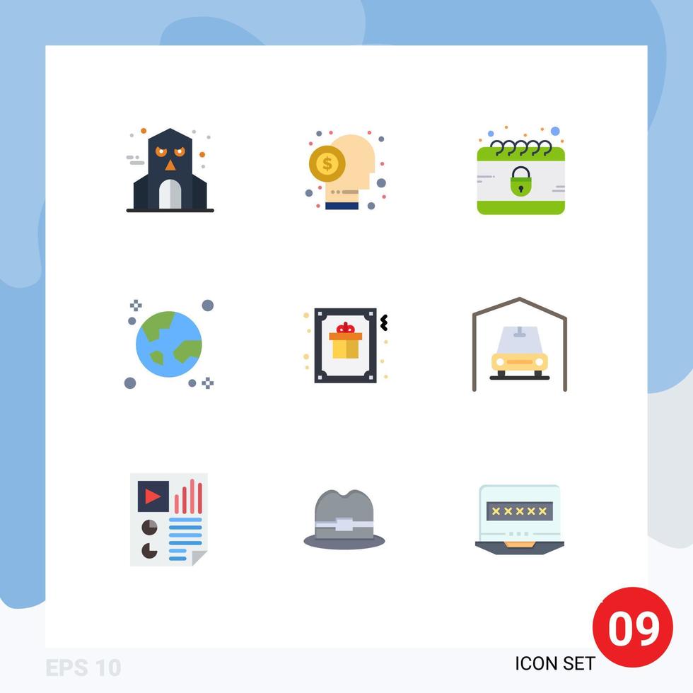 moderner Satz von 9 flachen Farben und Symbolen wie globale browserbearbeitbare Vektordesignelemente des Kartenglobuskalenders vektor