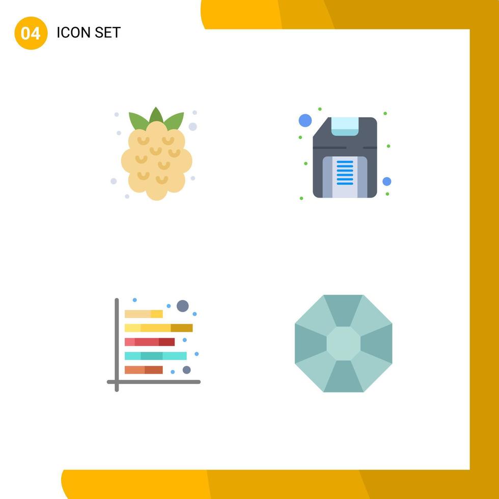 grupp av 4 modern platt ikoner uppsättning för mat Diagram jordgubb diskett finansiell redigerbar vektor design element