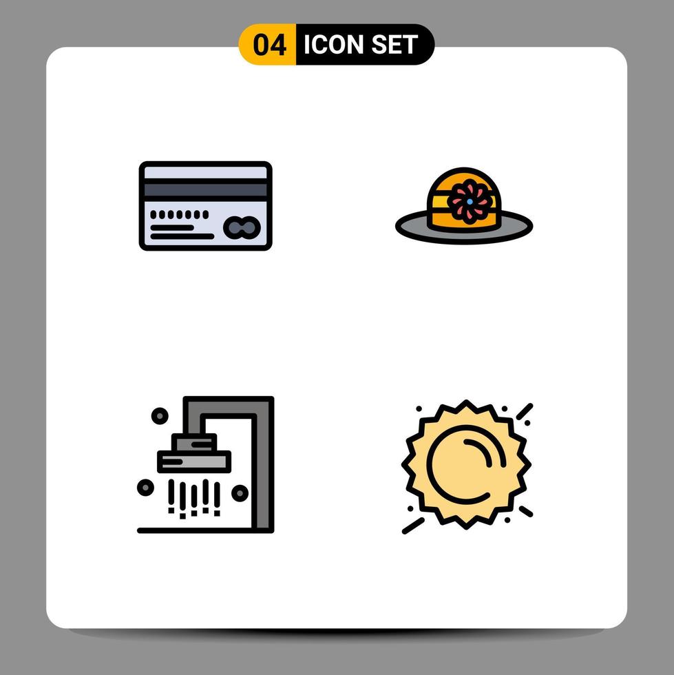 uppsättning av 4 modern ui ikoner symboler tecken för kreditera badrum tillbaka hatt dusch redigerbar vektor design element