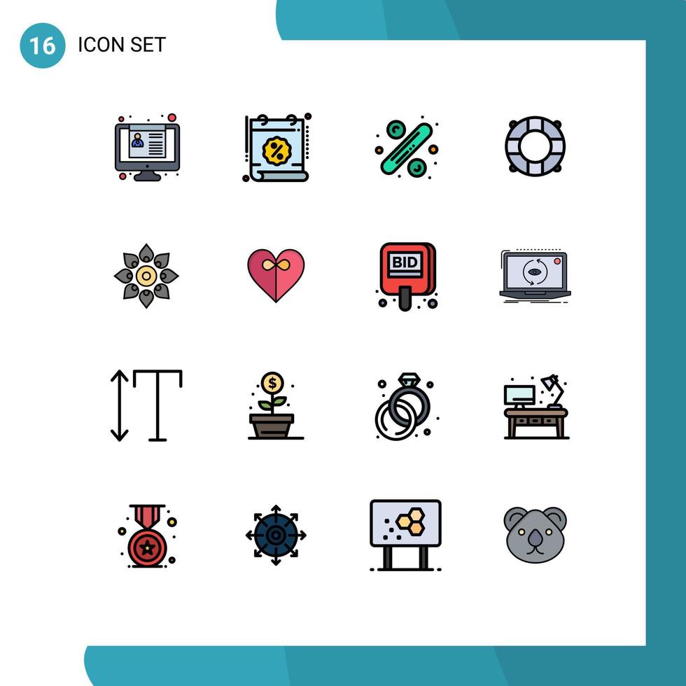 Flache, farbgefüllte Linienpackung mit 16 universellen Symbolen zum Dekorieren von Sommerschlussverkauf-Rettungsschwimmer-Tags, editierbare kreative Vektordesign-Elemente vektor