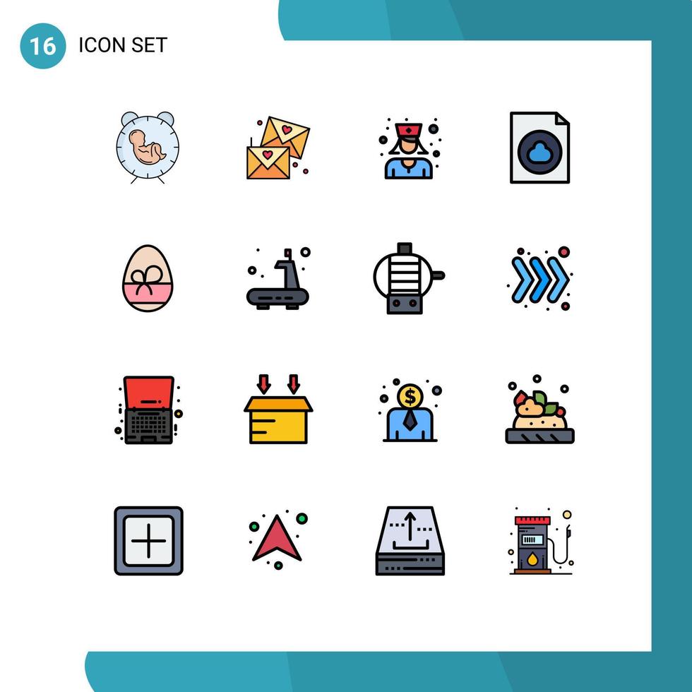 mobil gränssnitt platt Färg fylld linje uppsättning av 16 piktogram av vår ägg bröllop fil moln redigerbar kreativ vektor design element
