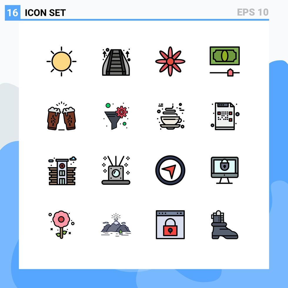 platt Färg fylld linje packa av 16 universell symboler av vin öl köpcenter pengar kontanter redigerbar kreativ vektor design element