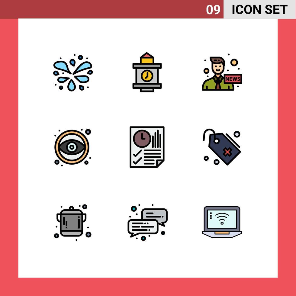 packa av 9 kreativ fylld linje platt färger av Rapportera dokumentera media data grafisk redigerbar vektor design element