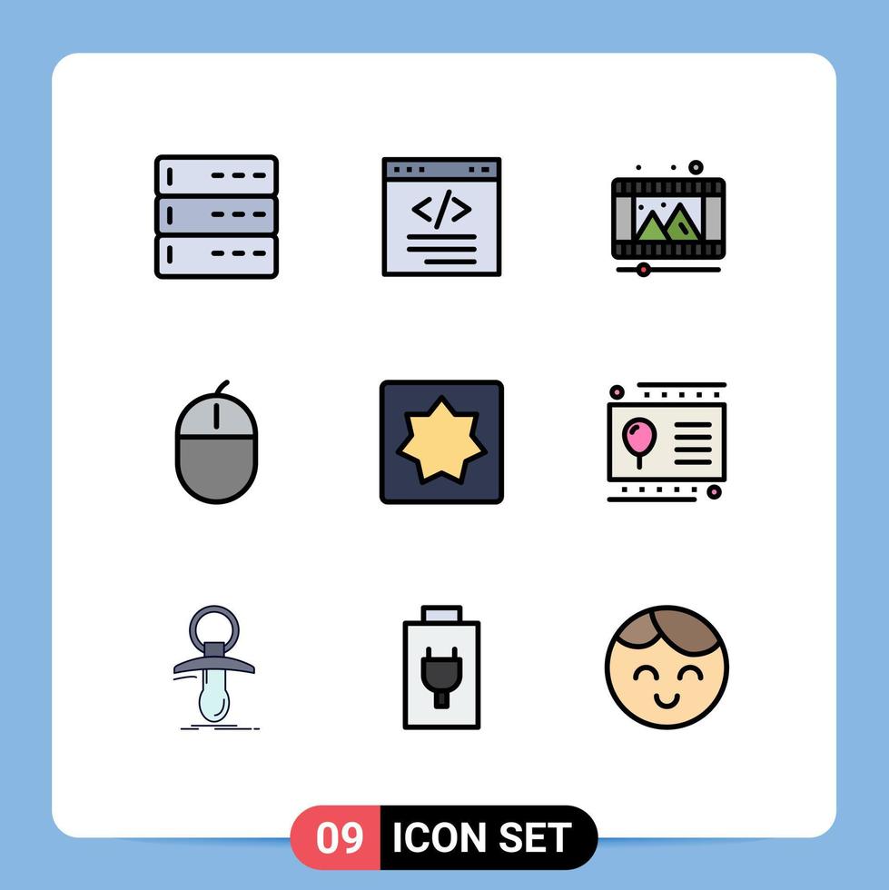 moderner Satz von 9 gefüllten flachen Farben und Symbolen wie Maus-Gadget-Schnittstellengeräte, Rollen editierbare Vektordesign-Elemente vektor