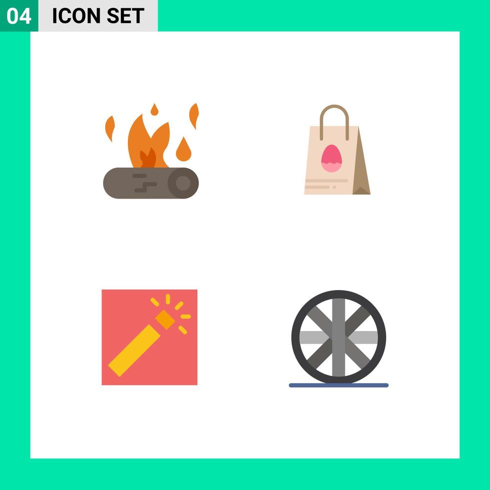 Lager Vektor Icon Pack mit 4 Zeilen Zeichen und Symbolen für Lagerfeuer Foto Feuer Tasche Fotografie editierbare Vektor-Design-Elemente