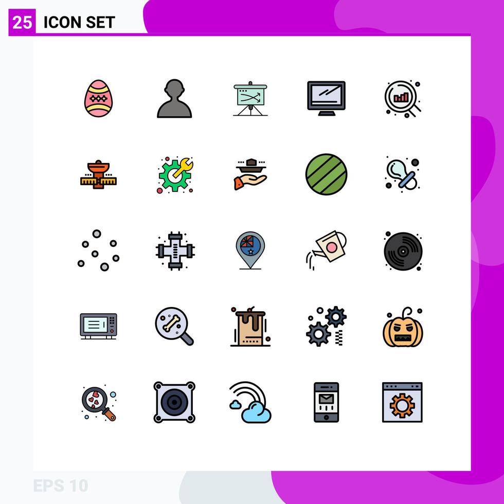 gruppe von 25 gefüllten linienflachfarben zeichen und symbole für web imac business device computer editierbare vektordesignelemente vektor