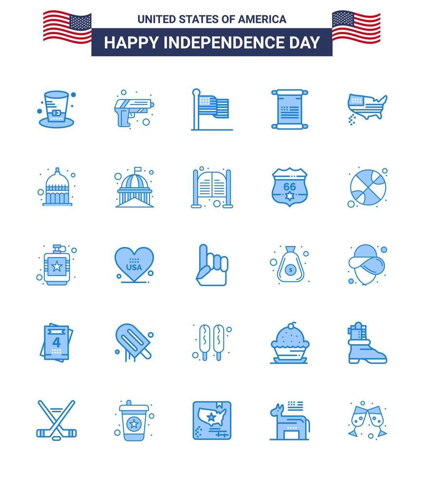 25 usa blau Zeichen Unabhängigkeitstag Feier Symbole der Karte usa amerikanisch amerikanische Schriftrolle editierbare usa-Tag-Vektor-Design-Elemente vektor