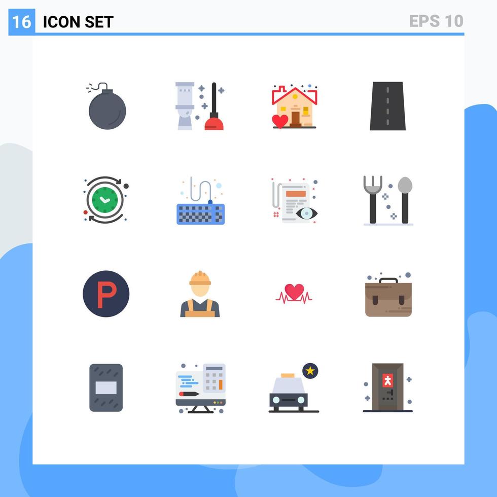 modern uppsättning av 16 platt färger pictograph av klocka bakåt favorit väg rader redigerbar packa av kreativ vektor design element