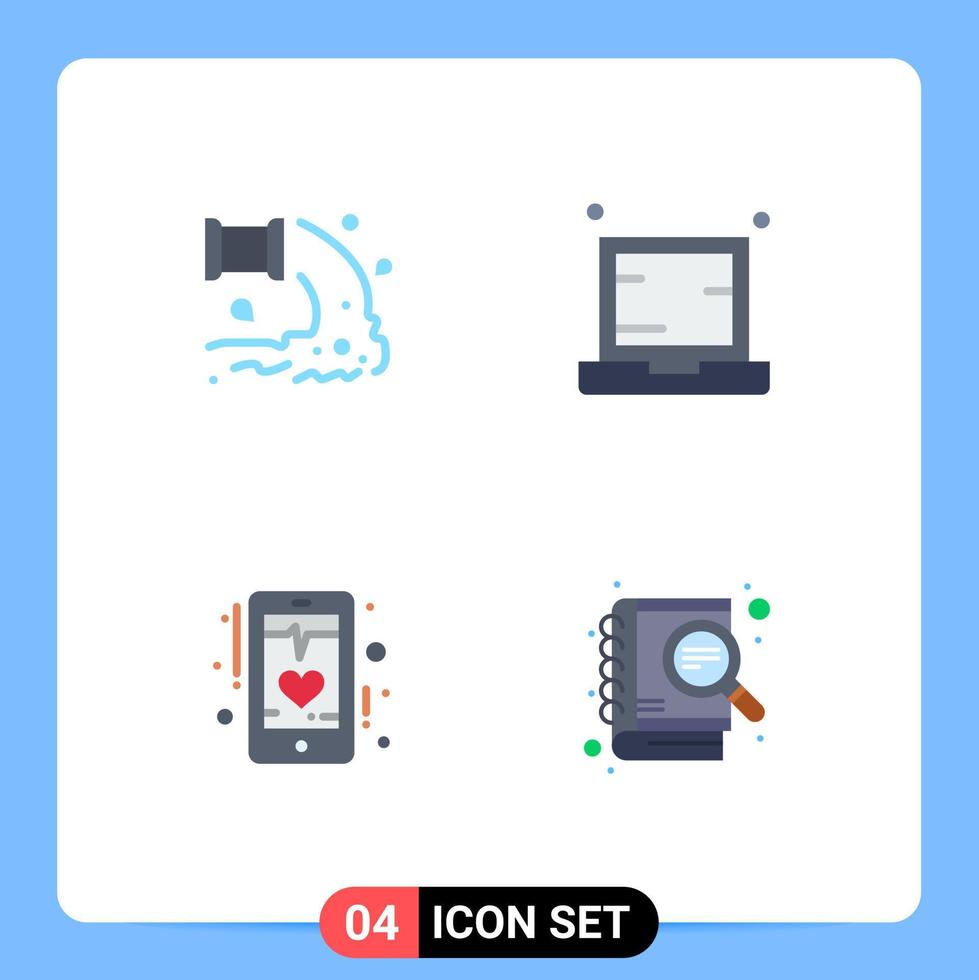 Flaches Icon-Paket mit 4 universellen Symbolen für werkseitige Notebook-Abfallgeräte EKG-editierbare Vektordesign-Elemente vektor
