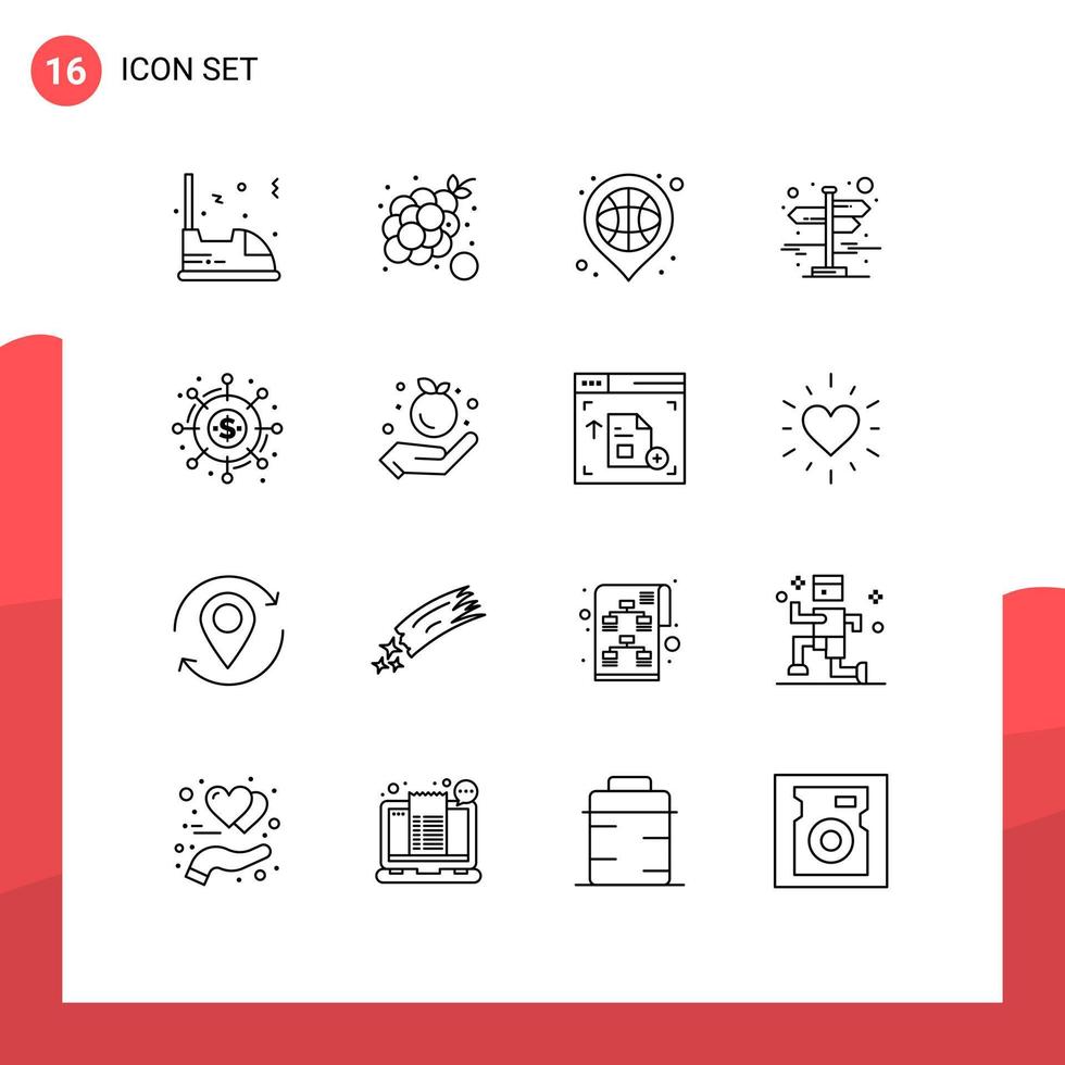 satz von 16 modernen ui symbolen symbole zeichen für straße stadt trauben sportstandort editierbare vektordesignelemente vektor