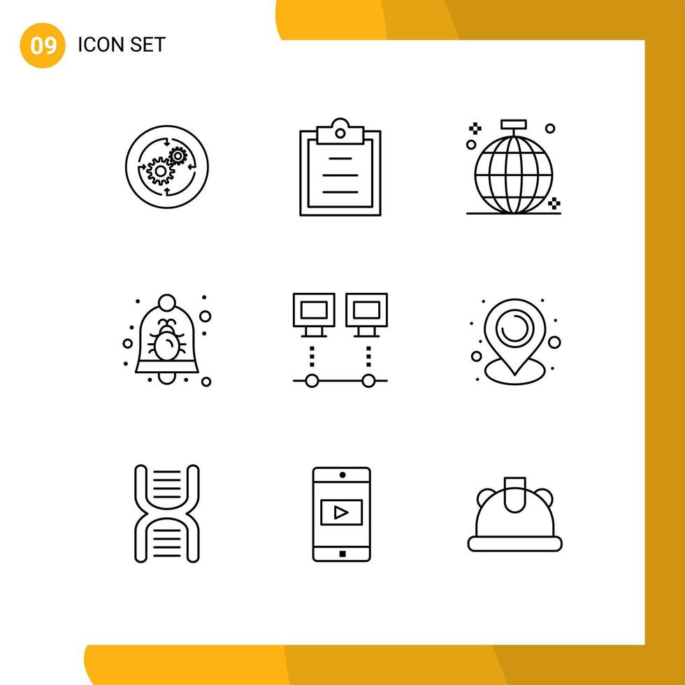 Aktienvektor-Icon-Pack mit 9 Zeilenzeichen und Symbolen für bearbeitbare Vektordesign-Elemente für Sicherheitsglockenkugel-Alarmpartys vektor