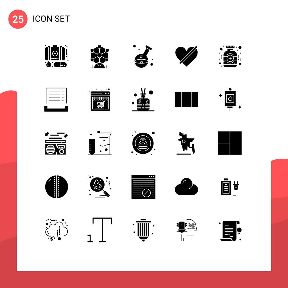 25 universell fast glyfer uppsättning för webb och mobil tillämpningar flaska kärlek sjukvård hjärta nekas redigerbar vektor design element