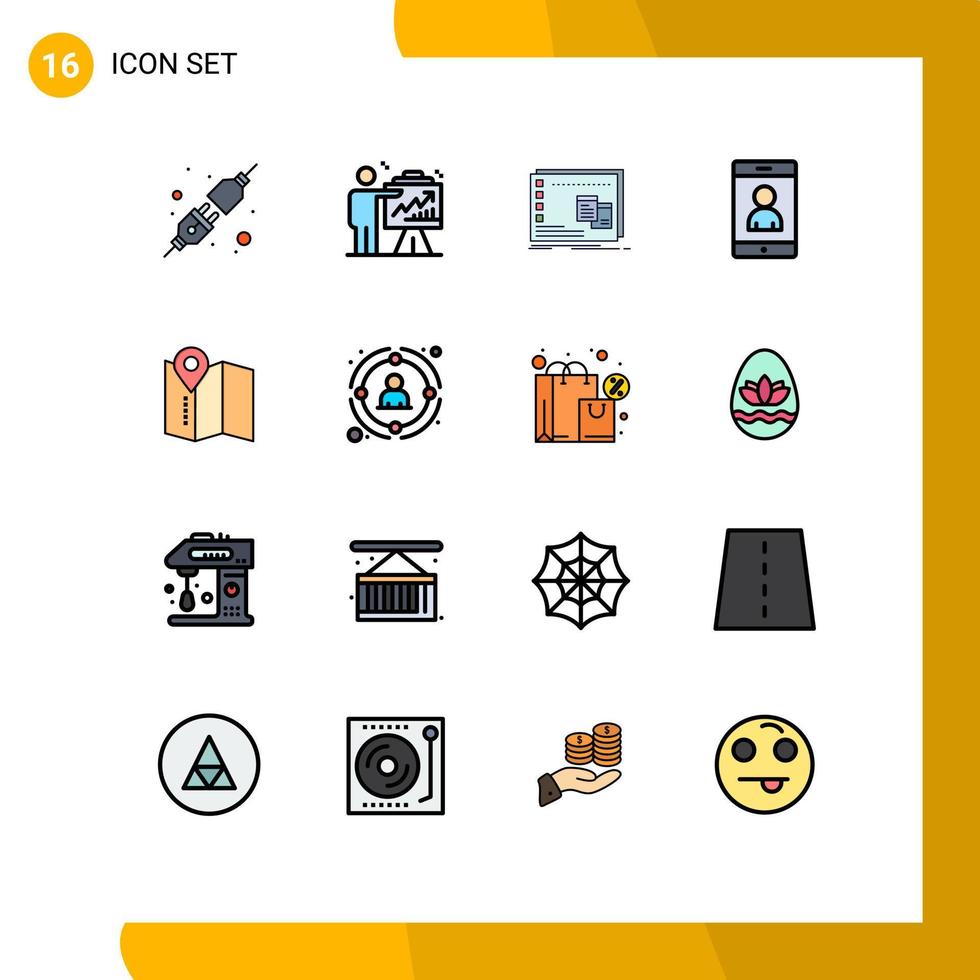 piktogram uppsättning av 16 enkel platt Färg fylld rader av Karta användare fönster cell program redigerbar kreativ vektor design element