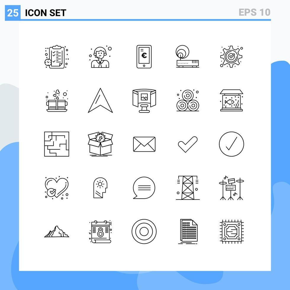 universelle Symbolsymbole Gruppe von 25 modernen Linien von akzeptierten Internet-Service-Hardware-Shopping editierbare Vektordesign-Elemente vektor