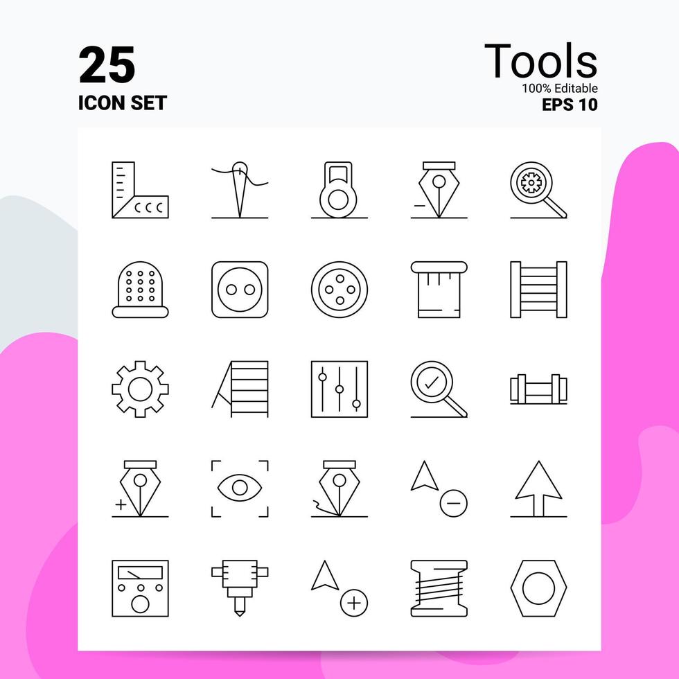 25 Tools-Icon-Set 100 bearbeitbare Eps 10 Dateien Business-Logo-Konzept-Ideen-Line-Icon-Design vektor