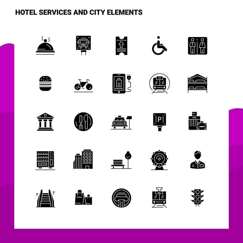 25 Hotelservices und Stadtelemente Icon-Set solide Glyphen-Icon-Vektor-Illustrationsvorlage für Web- und mobile Ideen für Unternehmen vektor