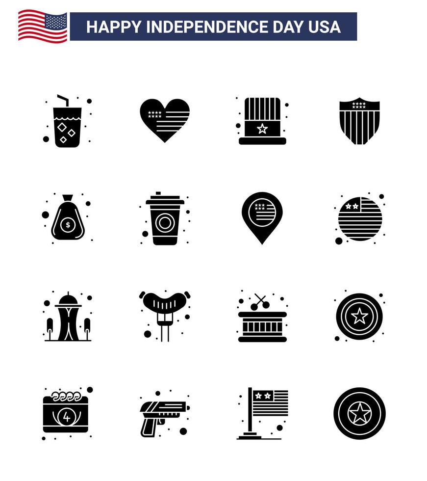 uppsättning av 16 USA dag ikoner amerikan symboler oberoende dag tecken för pengar USA amerikan säkerhet amerikan redigerbar USA dag vektor design element