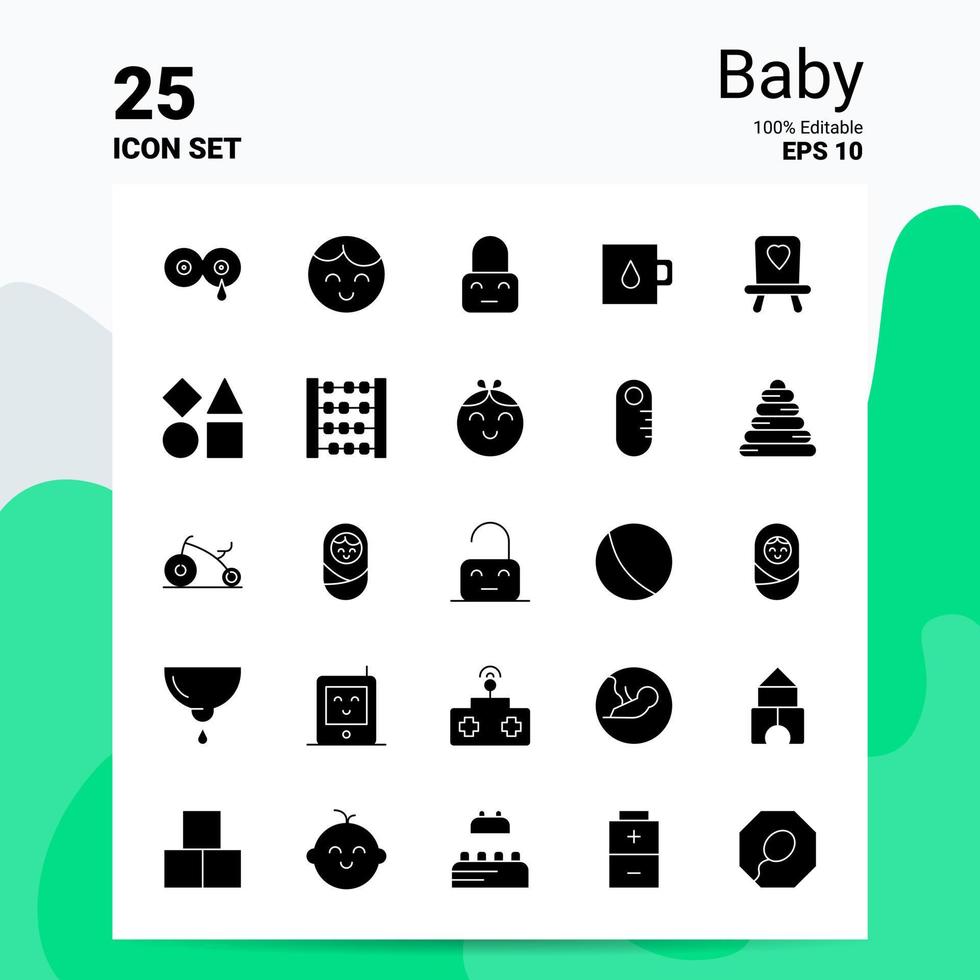 25 Baby-Icon-Set 100 bearbeitbare Eps 10 Dateien Business-Logo-Konzept-Ideen solides Glyph-Icon-Design vektor