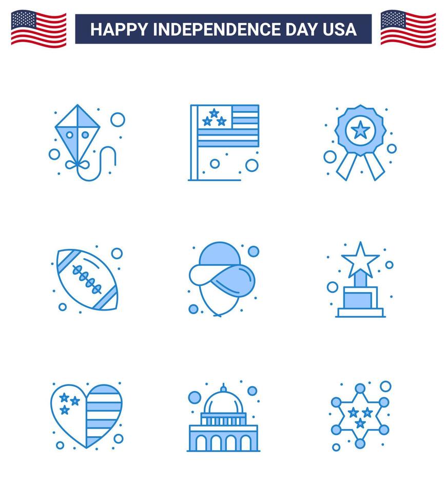 Blaue Packung mit 9 USA-Unabhängigkeitstag-Symbolen des Hutes USA-Polizei American Ball Rugby editierbare USA-Tag-Vektordesign-Elemente vektor