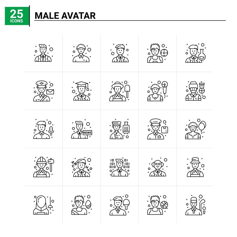 25 manlig avatar ikon uppsättning vektor bakgrund