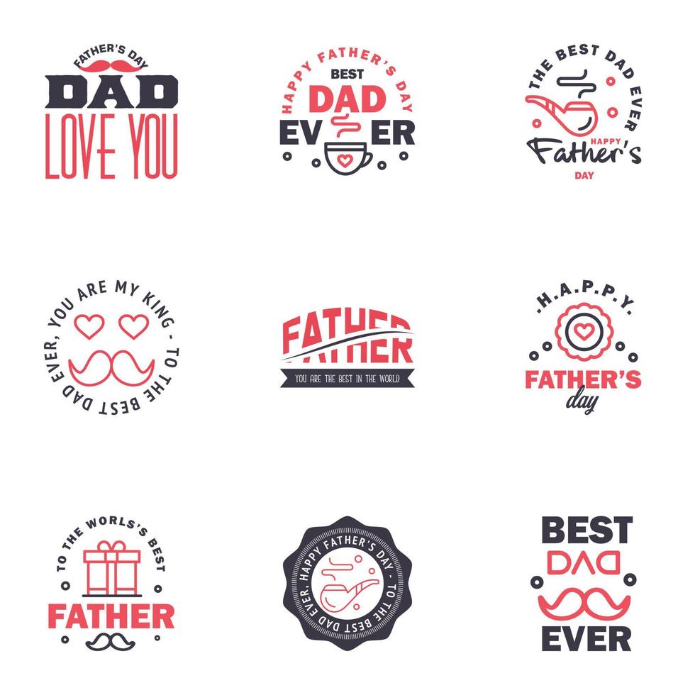 Lycklig fäder dag 9 svart och rosa årgång retro typ font illustratör eps10 redigerbar vektor design element