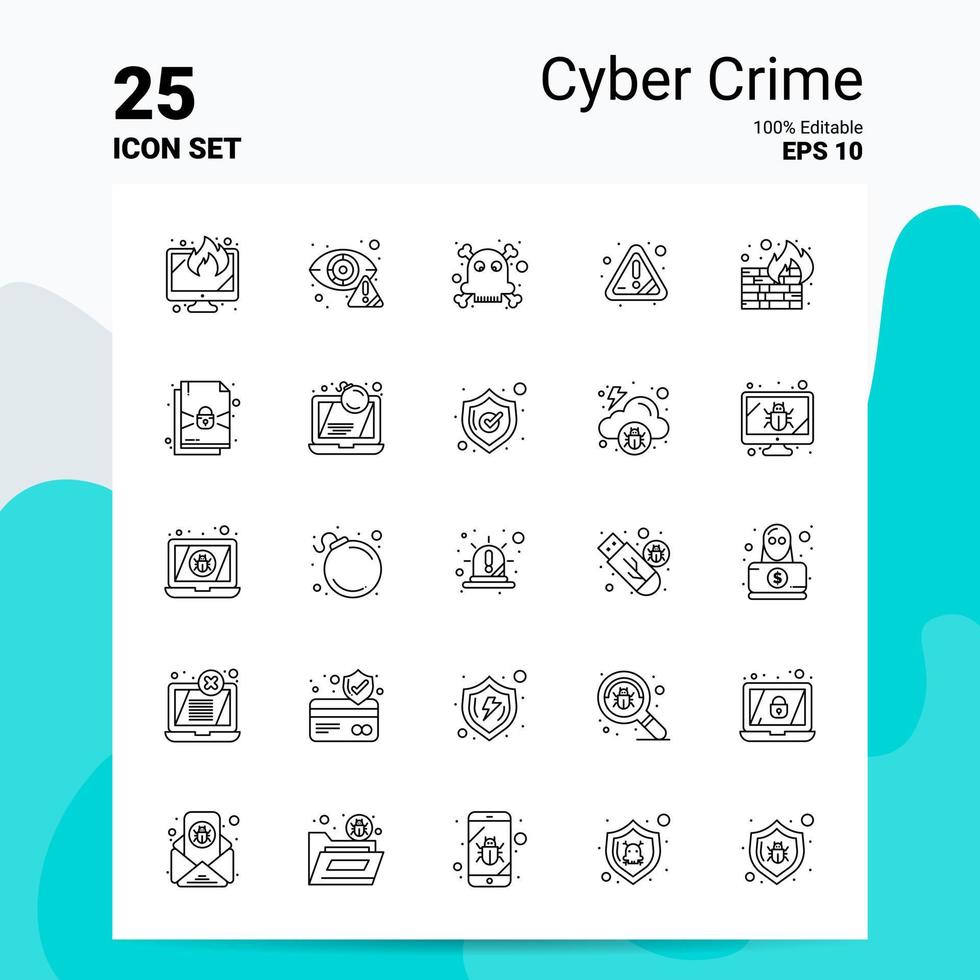 25 Symbolsatz für Cyber-Kriminalität 100 bearbeitbare Eps 10-Dateien Business-Logo-Konzept-Ideen-Line-Icon-Design vektor