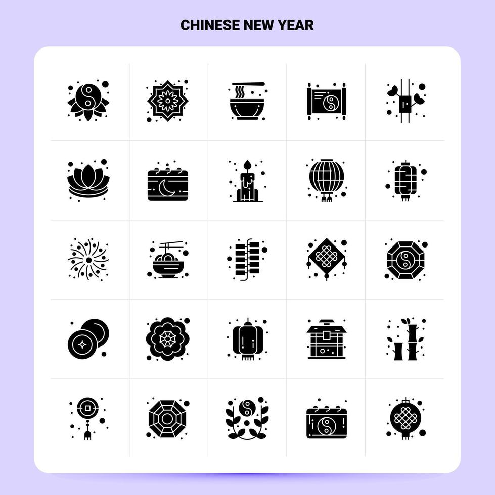 fast 25 kinesisk ny år ikon uppsättning vektor glyf stil design svart ikoner uppsättning webb och mobil företag idéer design vektor illustration