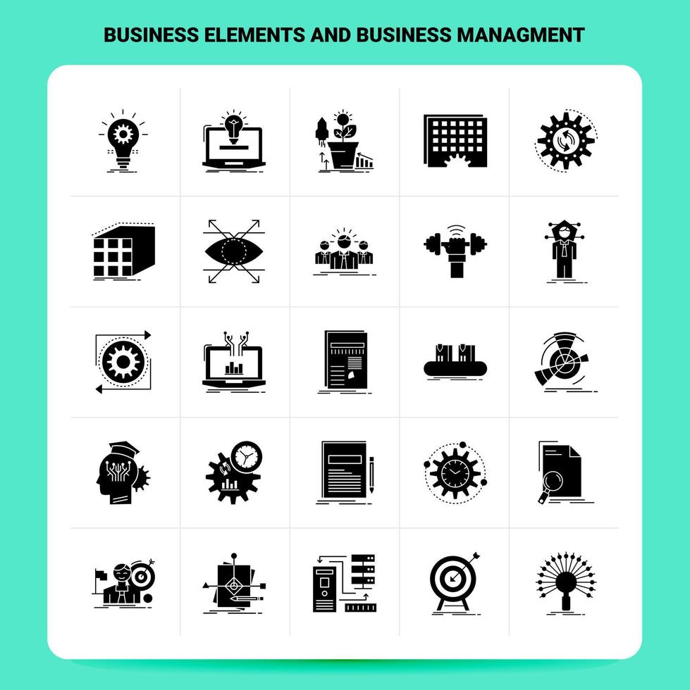 Solide 25 Business-Elemente und Business-Management-Icon-Set Vektor-Glyphen-Stil-Design Schwarze Icons Set Web- und Mobile-Business-Ideen-Design-Vektor-Illustration vektor