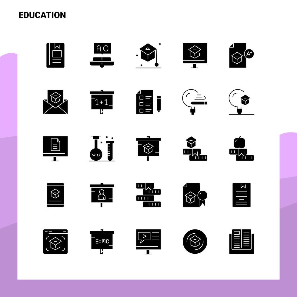 25 Bildungssymbolsatz solide Glyphensymbolvektor-Illustrationsvorlage für Web- und mobile Ideen für Unternehmen vektor