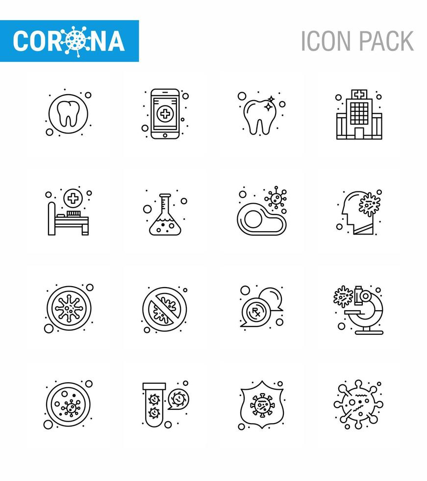 coronavirus medvetenhet ikoner 16 linje ikon korona virus influensa relaterad sådan som flaska sjukhus säng dental säng medicinsk viral coronavirus 2019 nov sjukdom vektor design element