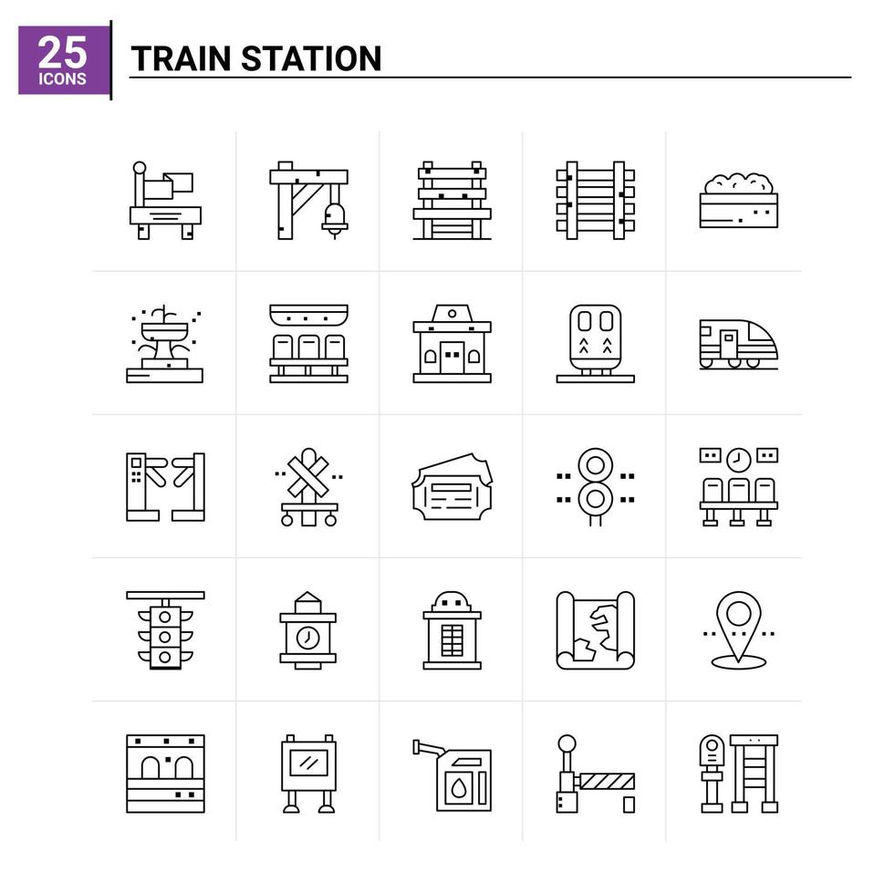 25 tåg station ikon uppsättning vektor bakgrund