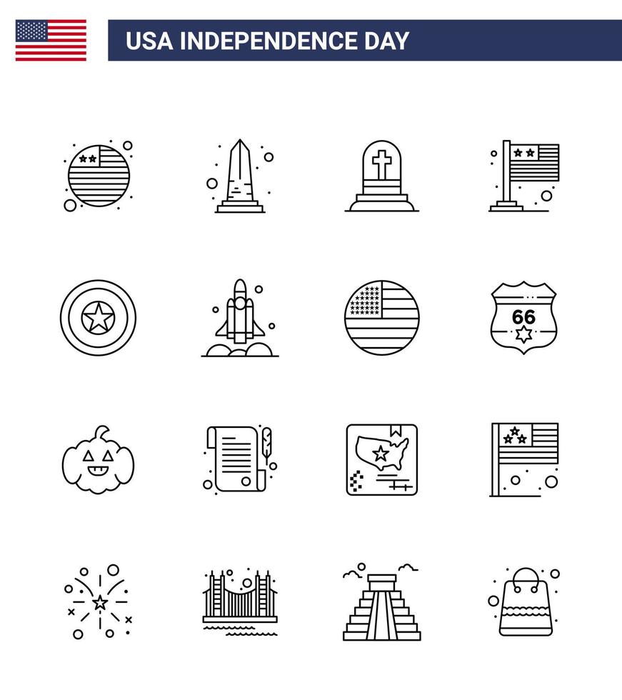 16 usa line pack of unabhängigkeitstag zeichen und symbole der independece usa tod internationales land editierbare usa day vektor design elemente