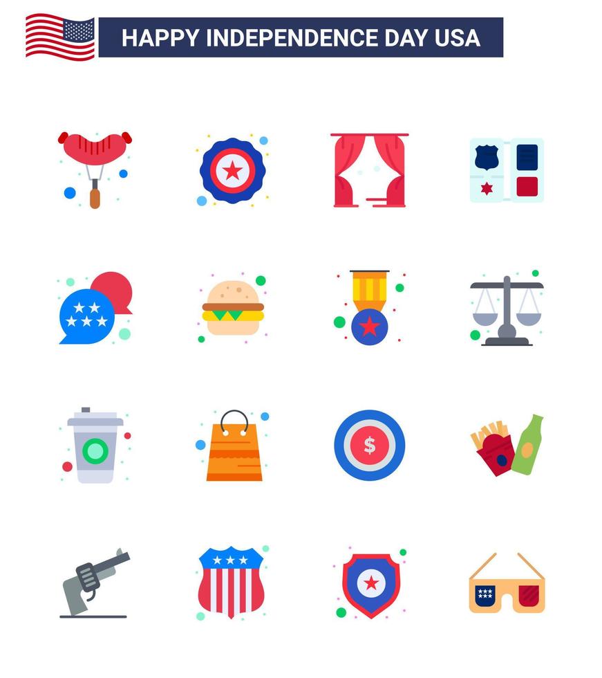 16 USA platt packa av oberoende dag tecken och symboler av chatt bubbla USA teater flagga amerikan redigerbar USA dag vektor design element