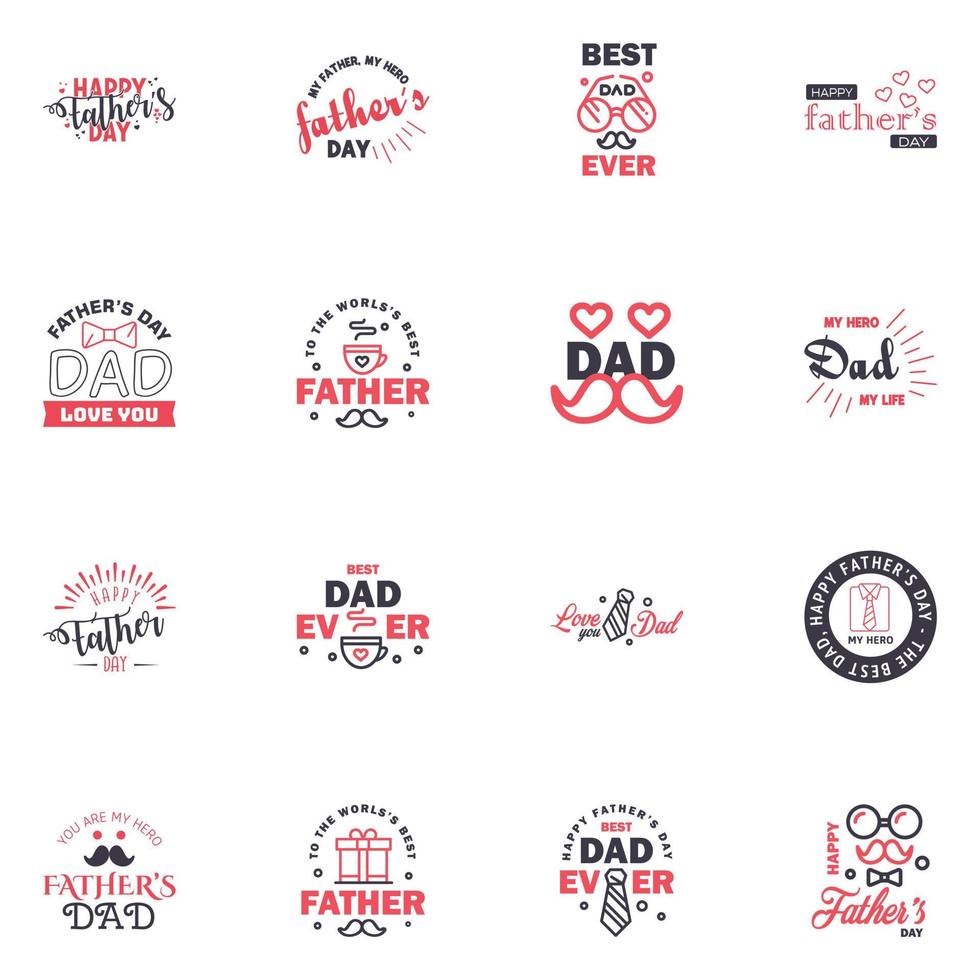 Happy Fathers Day Kalligrafie-Grußkarte 16 schwarz-rosa Typografie-Sammlung Vektor-Illustration editierbare Vektor-Design-Elemente vektor