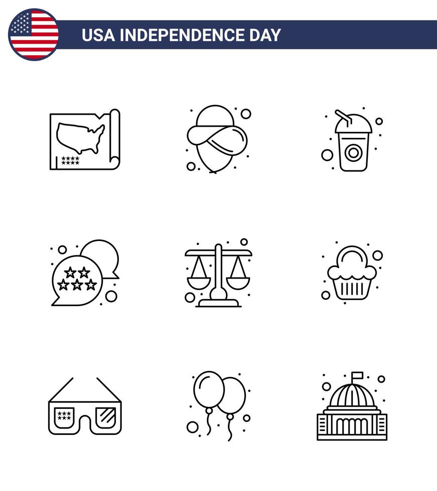 9 USA linje tecken oberoende dag firande symboler av lag domstol cola chatt bubbla USA redigerbar USA dag vektor design element