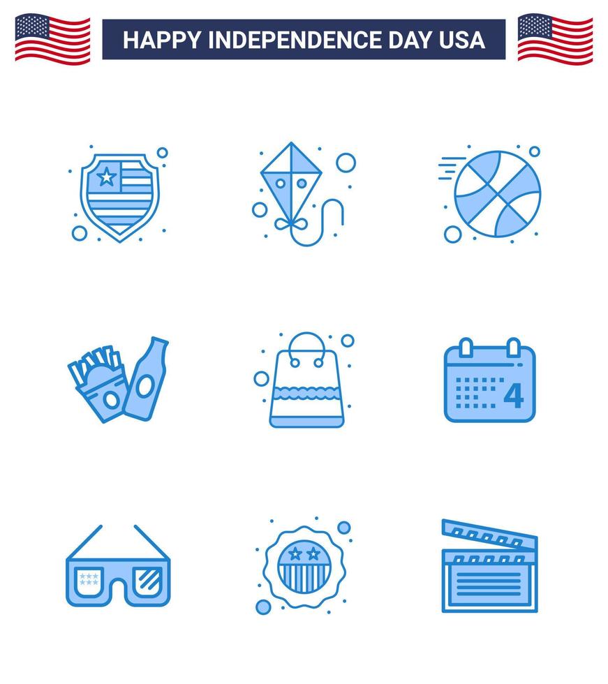 9 blå tecken för USA oberoende dag dag affär sporter paket väska redigerbar USA dag vektor design element