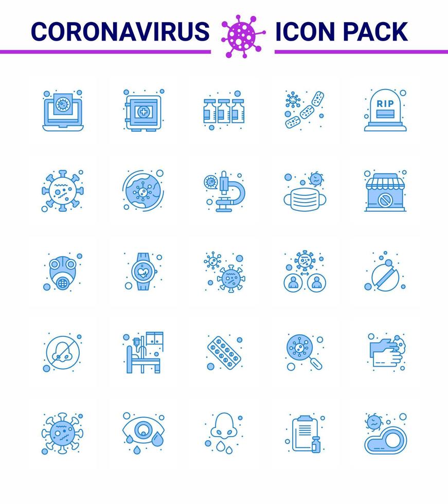 25 blaue Virusvirus-Corona-Icon-Packs wie Viruskeime sicheres Bakterium Medizin virales Coronavirus 2019nov Krankheitsvektor-Designelemente vektor