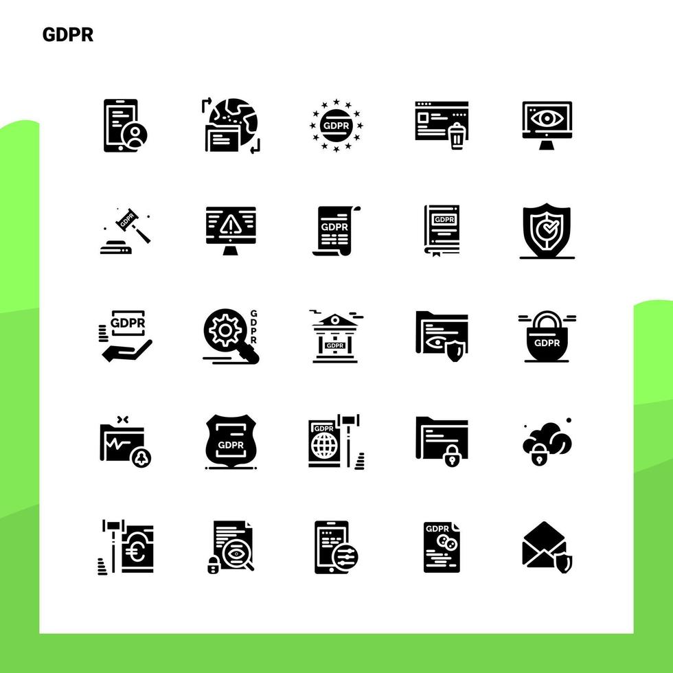 25 gdpr-Symbolsatz solide Glyphen-Symbolvektor-Illustrationsvorlage für Web- und mobile Ideen für Unternehmen vektor