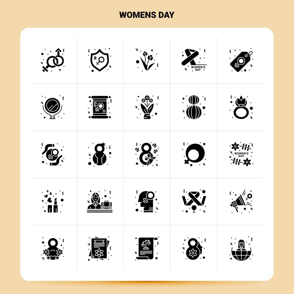 solide 25 Womens Day Icon Set Vektor Glyphe Stil Design schwarze Icons Set Web und mobile Geschäftsideen Design Vektor Illustration