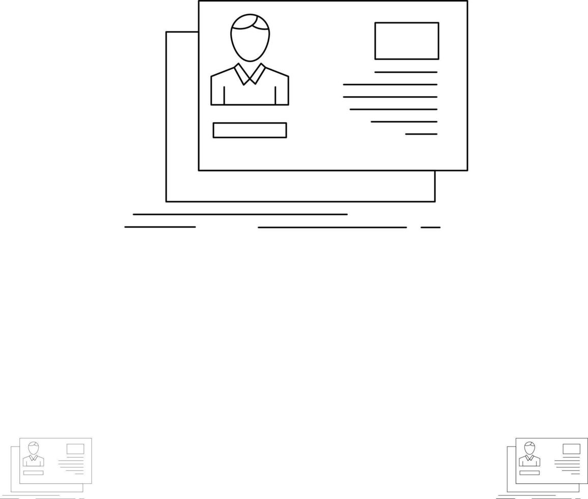 id användare identitet kort inbjudan djärv och tunn svart linje ikon uppsättning vektor