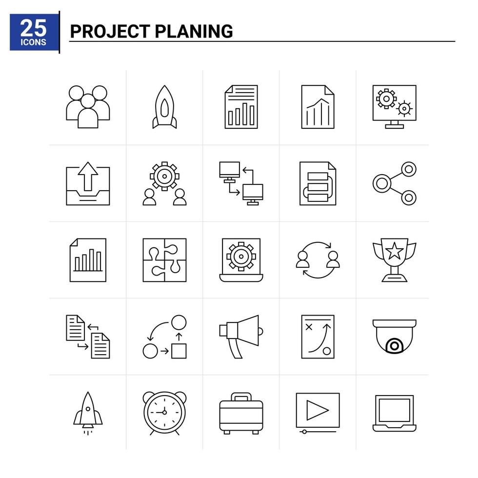 25 Projektplanungssymbole setzen Vektorhintergrund vektor