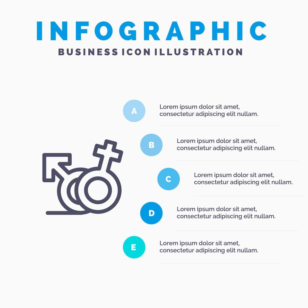 Geschlechtssymbol männlich weiblich blau Infografiken Vorlage 5 Schritte Vektorlinie Symbolvorlage vektor